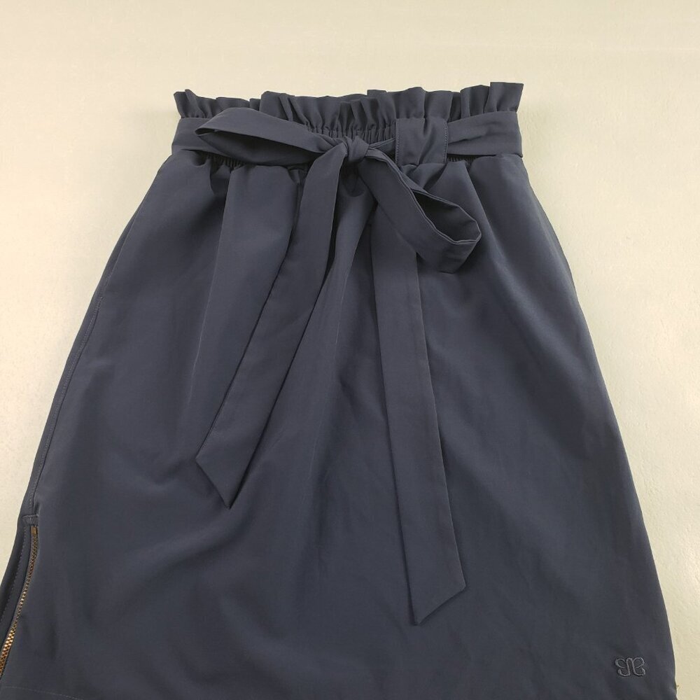 Albion Belted Bow Skirt Womens XS Blue Side Zipper Knee Length Nylon Blend - Picture 2 of 10